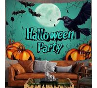 150X100Cm Arazzo Halloween Arazzo Da Parete Pipistrelli Corvi Telo Da Parete Festa Di Halloween Con Zucca, Turchese Arte Muraria Arazzi Per Soggiorno Camera Da Letto Dormitorio Decorazione