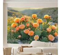 150x130CM Arazzo "Desert Cactus Blooms", da appendere alla parete in poliestere, per camera da letto, ufficio, dormitorio, decorazioni per feste, con pacchetto di installazione.