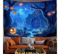 150X130Cm Arazzo Halloween Arazzo Da Parete Cimitero Fantasy Telo Da Parete Cielo Notturno Di Halloween, Blu Reale Arte Muraria Arazzi Per Soggiorno Camera Da Letto Dormitorio Decorazione