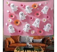 150X130Cm Arazzo Halloween Arazzo Da Parete Fantasma Di Halloween 3D Telo Da Parete Grazioso Motivo Floreale, Rosa Cipria Arte Muraria Arazzi Per Soggiorno Camera Da Letto Dormitorio Decorazione