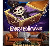 150X130Cm Arazzo Halloween Arazzo Da Parete Teschio Dei Cartoni Animati Telo Da Parete Poster Di Halloween, Blu Viola Arte Muraria Arazzi Per Soggiorno Camera Da Letto Dormitorio Decorazione