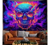 150X130Cm Arazzo Halloween Arazzo Da Parete Teschio Fiammeggiante Telo Da Parete Halloween Psichedelico, Viola Neon Arte Muraria Arazzi Per Soggiorno Camera Da Letto Dormitorio Decorazione