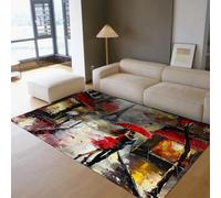150x210cm Tappeto Coppia Romantica Parigi Torre Eiffel Lavabile | Ombrello rosso sotto pioggia ama il tappeto antiscivolo a pelo basso City Love Art tappeto morbido per cucina