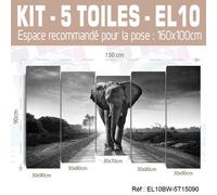 150X90Cm - Kit 5 Tele Stampate Tableau Decorativo - Elefante EL10BW-5T15090
