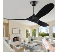 152 cm Nero Ventilatore da soffitto moderno senza luci con telecomando, ventilatore da soffitto in legno per esterni con motore CC reversibile