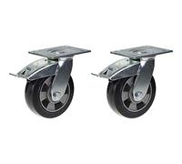 152 mm 6" ruota girevole in gomma nera con freno forte capacità 660 kg, set di 2