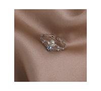 -152024 Anello coreano delicato con fiore di perla e foglia, stile semplice e versatile, aperto per donna