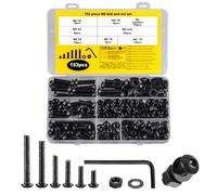 153 Pz Set di Viti M8, Bulloni e Dadi Set, Viti a Testa Bombata con Esagono Incassato, Assortimento di Bulloni a Testa Tonda Cilindrica Esagonale e Dad, Bullone a Brugola Nera con Rondelle + Chiave