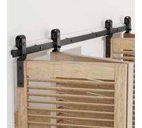 153cm/5FT Binario per Porta Scorrevole Bifold Kit Porta Scorrevole Nera per 4 Porte Scorrevoli Interno Esterno Muro 37cm Larga