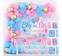 154 Pezzi Gender Reveal Party Decorazione - Baby Shower Decorazioni Include Kit Arco Palloncini Rosa e Azzurri, Scatola Trasparente, Gender Reveal Tovaglie Per Benvenuto Nascita Bambino, Baby Shower