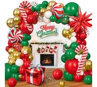 154 Pezzi Kit Arco Palloncini Natalizi Ghirlanda Rosso Verde Palloncini Natale, Palloncino Foil Candy Bastone per Decorazioni di Natale