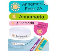 155 etichette personalizzate per abbigliamento e materiale scolastico. 100 etichette in tessuto termoadesive ecologiche + 55 adesivi impermeabili