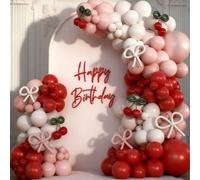 155 pezzi Decorazioni per feste di compleanno a tema ciliegie - Decorazioni per il compleanno "Buon compleanno", set di arco di palloncini rosso ciliegia - Palloncini per compleanno rossi, rosa e bian