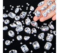 156 Pezzi Strass da Cucire Strass di Cristallo Flatback a Forma di Artiglio Strass On Montatura in Metallo Gemme di Cucito in Vetro Acrilico per Vestiti Gioielli (Bianco)