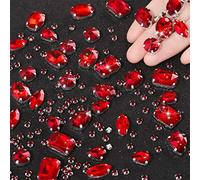156 Strass di Vetro da Cucire Trasparente Montatura ad Artiglio in Metallo Strass Flatback Strass di Cristalli ad Artiglio Cucito Forme Miste per Artigianato, Vestiti (Rosso)