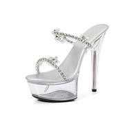 15CM/5.9IN Sexy Tacchi Alti Fetish Scarpe Stiletto Nightclub Pole Dance Wedding Party Prom Sandali,Argento,38 EU