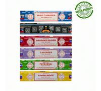 15g Bastoncini di incenso fatti a mano Satya Sai Baba, 6 fragranze tra cui Legno di Sandalo, Lavanda, Sangue di Drago, Incenso, Citronella, per purificazione, rilassamento, positività, yoga, meditazio