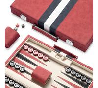 15inch Backgammon Sets for Adults, Classic Board Game with Folding Leather Backgammon Case, Faux Leather Exterior and Velvet Interior, Portable Travel Game Set (Red)