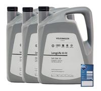 15L Originale VW Audi Seat Skoda Olio 0W30 Longlife 3 GS55545M4 + Aral Foglietto