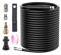 15M Tubo di Pulizia per Idropulitrice, Kit di Pulizia per Tubi Scarico con Sonda Sturatubi e Ugello a Getto Rotante, 2 Adattatori Compatibile con Idropulitrici Kärcher K2 K3 K4 K5 K6 K7 serie e Lavor