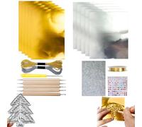 15Pcs Metal Embossing Foil Sheets, Gold and Silver Foil for Embossing, Engraving Tool Kit with Craft Wires, Art Supplies for Painting, Gilding and DIY Christmas Decorations (Gold+Silver)