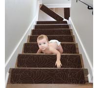 15Pcs Tappeti per Scale,Tappetini Antiscivolo Sicurezza Runner Interno Riutilizzabile, Tappeti in Gomma per gradini, Tappetino Protezione per Interni per Bambini, Anziani e Animali Domestici 76x20cm