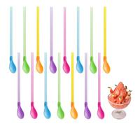 15pezzi 2 in1 Cucchiaio di Paglia Cannuccia Riutilizzabile,Cucchiaio da Cocktail,Cannucce Cucchi Di Cannucci,Cucchiaio a Cannuccia in Plastica Colorata,per Frullati,Cocktail,Frappè