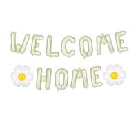 15pz Kit Palloncini Benvenuto a Casa, 13 Carta Argentata Lettere Palloncini Fiori con 1 Cannuccia & 1 Corda decorazioni di benvenuto a casa per Housewarming Party Riunione Famiglia (Beige)