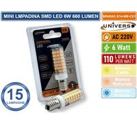 15PZ MINI LAMPADINA CORN LED SMD 2835 E14 6W WATT 660 LUMEN 3000K- 4000K - 6000K