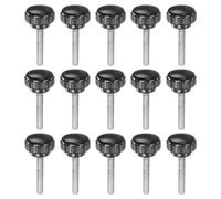 15pz Zigrinate Morsetto Manopole M5 x 30mm Maschio Filettatura 20mm,Nero