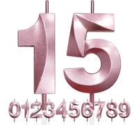 15th Candela di Compleanno Glitterata Oro Rosa, 3D Design Candele Numero, Decorazioni Cake Topper, Candela per Torta per Festa di Compleanno, Anniversario di Matrimonio, Decorazione di Festa