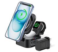 15W 3 in 1 Caricatore Wireless per iPhone 17/16/15/14/13/12/Pro/Max/Plus con Magsafe, Stazione Ricarica Apple Wireless Charger Rapida per Apple Watch Ultra 3/11/10/9/8/7/6/SE 3, AirPods Pro 4/3/2,Nero