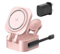 15W 3 in 1 Caricatore Wireless per iPhone 17/16/15/14/13/12/Pro/Max/Plus con Magsafe, Stazione Ricarica Apple Wireless Charger Rapida per Apple Watch Ultra 3/11/10/9/8/7/6/SE 3, Rosa