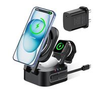 15W 3 in 1 Caricatore Wireless per iPhone 17/16/15/14/13/12/Pro/Max/Plus con Magsafe, Stazione Ricarica Apple Wireless Charger Rapida per Apple Watch Ultra 3/11/10/9/8/7/6/SE 3, AirPods Pro 4/3/2,Nero