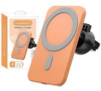 15W Caricatore Wireless Auto Compatibile con Mag-Safe, Supporto Telefono Auto Magnetico, Ricarica Wireless Auto iPhone SE 8 X 11 12 13 14 15 (arancione)