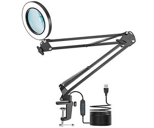 15X 10X Lampada con Lente d'Ingrandimento, Lampada con Lente con Supporto | Lente d'ingrandimento con Luce, Lampada da Tavolo con 3 Modalità Colore per Lettura, Riparazione, Lavoro Manuale