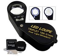 15x Ingrandimento Gioielli Loupe LED UV Luce 21mm Tripletta Lente Ottico Bicchiere Tasca Gemma Ingrandimento Strumento Gioielliere, Francobollo Filatelica, Moneta Numismatico