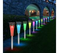 15x Solare Esterno LED Chiodi Plug-In Lampada RGB Giardino Cortile Acciaio Inox