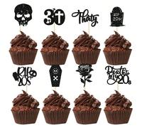 16/32 pezzi Decorazioni per cupcake "RIP 20s", "Morte ai miei 20 anni", Decorazioni per feste di compleanno dei 30 anni per uomini e donne 16 pezzi,32 pezziGrafico,LettereCarta tessile