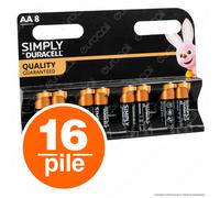 16 BATTERIE DURACELL SIMPLY PILE ALCALINE STILO AA Pila batteria