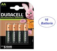 16 batterie ricaricabili stilo AA Duracell 2500 mAh 1,2V