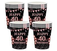 16 bicchieri di carta 40. Compleanno, bicchieri usa e getta, colore nero, oro rosa, 235 ml, bicchieri di carta per feste di compleanno, Happy 40° compleanno, set di carta per 40° compleanno