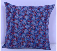 16 " Blu Floreale Indiano Cuscino Cover Etnico Kantha Lavoro Decorazione Arte