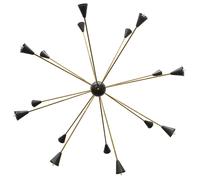 16 Bracci Crudo Ottone Sputnik Lampadario Nero Cono Italiano Icona Ciondolo
