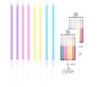 16 candele colorate e sottili, lunghe di compleanno, 14 cm, con supporto per candele di compleanno, per bambini e adulti, decorazione per feste di compleanno, baby shower, feste per ragazze