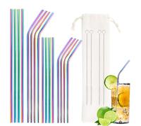 16 cannucce in acciaio inox, cannucce per tè a bolle, tubi sottili colorati, cannucce riutilizzabili e lavabili, cannucce in metallo con 4 spazzole per la pulizia e 1 borsa per cocktail, frullati