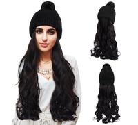 16 capelli ricci ondulati Beanie parrucca con pom-pom per le donne, cappello lavorato a maglia a coste con parrucchino sintetico
