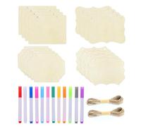 16 cartelli in legno, 2 corde di canapa, 12 penne colorate, trucioli di legno multiforme, cartelli per porte in legno, cartelli bianchi fai da te, cartelli in legno da appendere