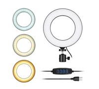 16 cm/6inch Mini LED Ring Light Fill-in Lamp Alimentazione USB 3 modalità di illuminazione 11 livelli di luminosità regolabile con adattatore a sfera flessibile per live streaming video online selfie