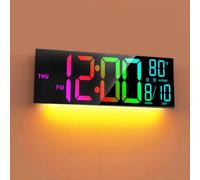 16" Colorato Orologio da Parete Digitale Grande,8 colori che cambiano,oscuramento automatico,orologio digitale,con display data,ora,temperatura,doppio allarme,auto DST,per il Soggiorno di Casa
